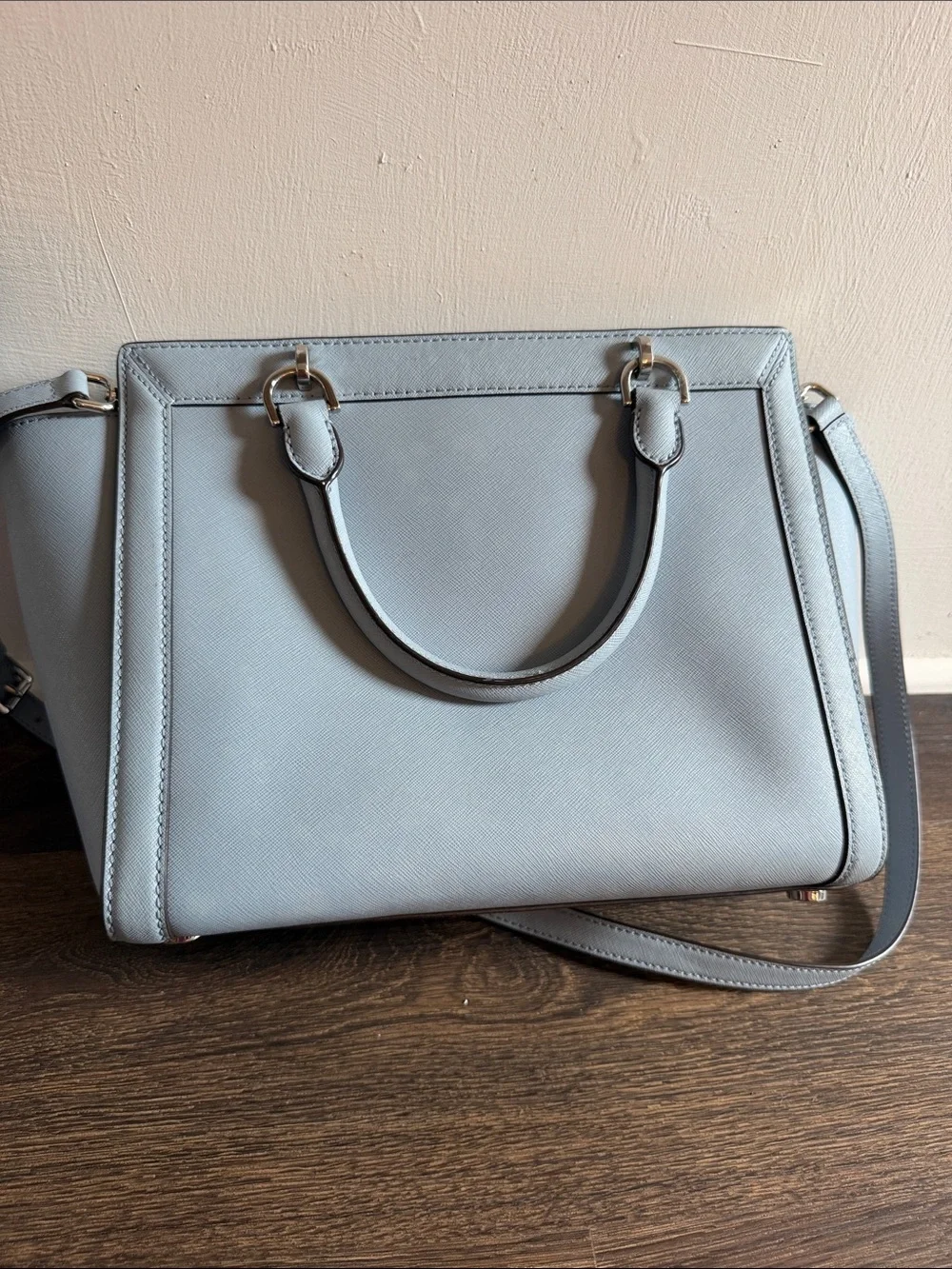 Michael Kors Light Blue Saffiano Leather Satchel with MK Logo Wallet